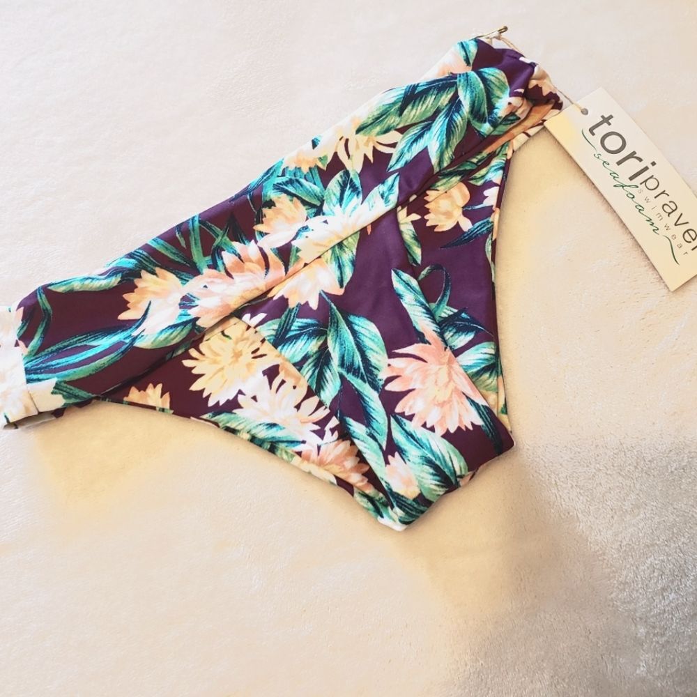NEW Tori Seafoam Deep Purple Cheeky Swimsuit Bikini Bottoms XS